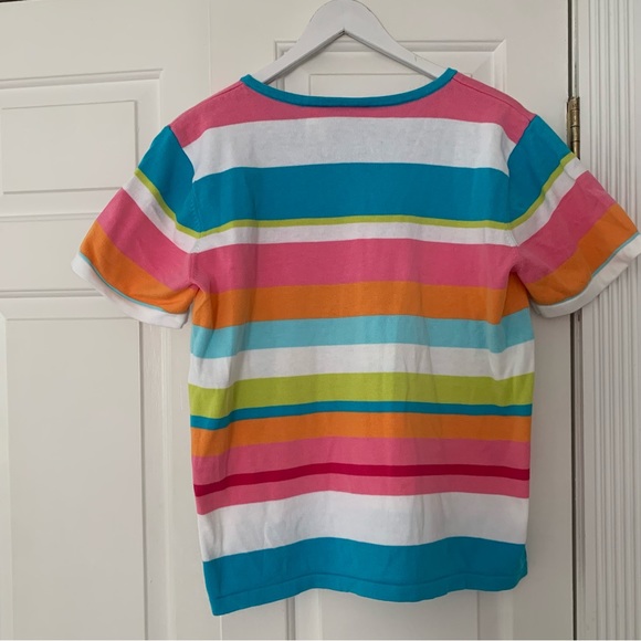 VTG Lizsport Liz Claiborne 80s 90s multi color stripe shirt Large Medium - Picture 2 of 6